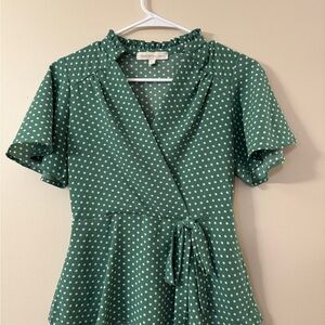Monteau Teal Polka Dot Blouse